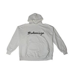 Balenciaga Script Logo Hoodie White